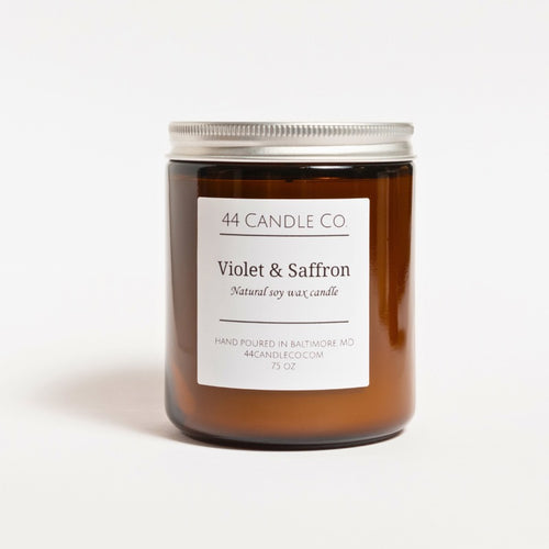 violet and saffron soy wax candle 